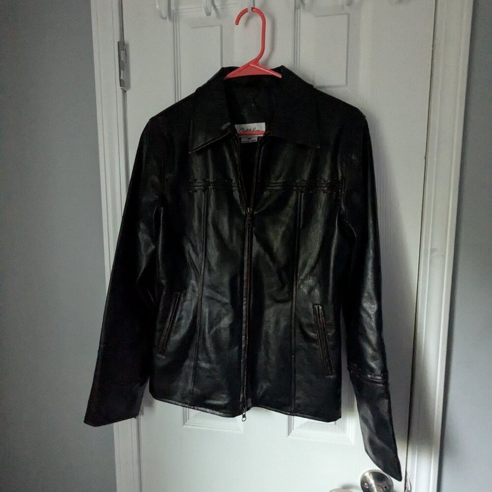 Vintage Charlotte Russe Faux Leather Jacket, Distressed w split zipper, Size M